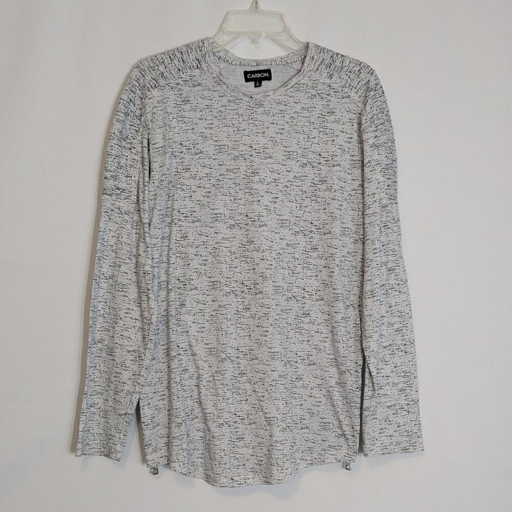 CARBON White/Black Variegated Long Sleeve Activewear Knit Top; Size L